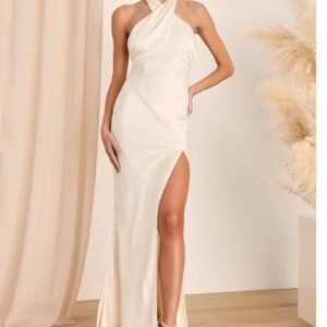 Ivory Satin Halter Mermaid Maxi Dress